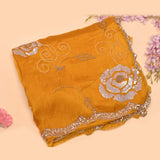 Mustard Yellow Saree With Pearl Swirl Embroidery And Sequin Floral Border