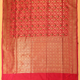 Red Banarasi Silk Saree With Gold Zari Geometric Jaal And Meenakari Weave