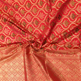 Red Banarasi Silk Saree With Gold Zari Geometric Jaal And Meenakari Weave