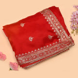 Red And Pink Dual-Tone Organza Saree With Hand Embroidered Zari Border And Floral Booti