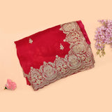 Pink-Red Saree With Multi-Row Gold Embroidered Border