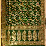 Green Banarasi Silk Saree With Gold Zari Meenakari Floral Jaal And Paisley Pallu