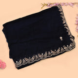 Navy Blue Georgette Saree With Hand Embroidered Mirror Work Border