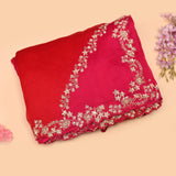 Red Organza Saree With Hand Embroidered Floral Vine Border In Pearl And Gold Beadwork
