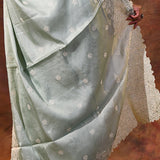 Pale Green Floral Silk Blend Saree