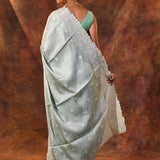 Pale Green Floral Silk Blend Saree