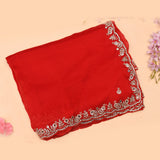 Red Georgette Saree With Hand Embroidered Mirror Work Border
