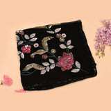 Black Georgette Saree With Hand Embroidered Sequin Rose Motifs