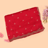 Pink Georgette Saree With All Over Hand Embroidered Butti And Chevron Border