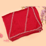 Rani Pink Georgette Saree With All Over Hand Embroidered Pearl Trellis Pattern