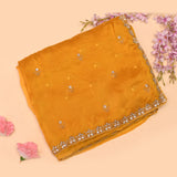 Golden Yellow Georgette Saree With Hand Embroidered Floral Butti And Scalloped Border