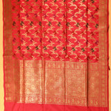 Pink Banarasi Silk Saree With Gold Zari Meenakari Floral Butti And Heavy Woven Pallu