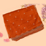 Orange Georgette Saree With All Over Hand Embroidered Butti And Chevron Border
