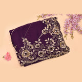 Purple Saree With Dense Gold Sequin Floral Embroidery