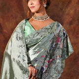 Shiny Green Embroidered Satin Silk Saree