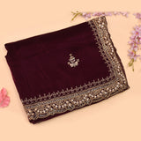 Maroon Georgette Saree With Heavy Hand Embroidered Scalloped Gold Border
