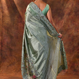 Shiny Green Embroidered Satin Silk Saree