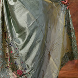 Shiny Green Embroidered Satin Silk Saree