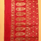 Red Banarasi Silk Saree With Gold Zari Floral Jaal And Large Paisley Pallu