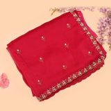 Rani Pink Georgette Saree With Hand Embroidered Floral Butti And Scalloped Border