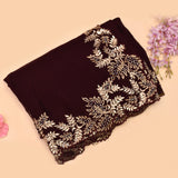 Wine Burgundy Organza Saree With Hand Embroidered Leaf Motif Border And Stone Work
