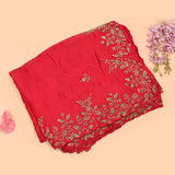 Red Pink Georgette Saree With Hand Embroidered Gold Sequin Floral Border