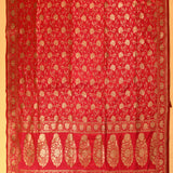 Red Banarasi Silk Saree With Gold Zari Floral Jaal And Large Paisley Pallu
