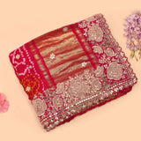 Pink Bandhani Hand Embroidered Designer Saree With Mirror Work