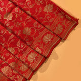 Red Banarasi Silk Saree With Gold Zari Floral Jaal And Large Paisley Pallu