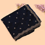Navy Blue Hand Embroidered Georgette Saree With Scalloped Zari Border