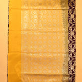 Deep Plum Banarasi Silk Saree With Gold Zari Floral Jaal And Mustard Contrast Border