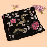 Black Georgette Saree With Hand Embroidered Sequin Rose Motifs