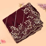 Maroon Hand Embroidered Sequin Floral Saree