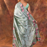 Seafoam Green Floral Silk Saree