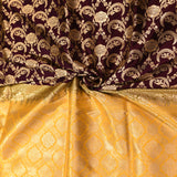 Deep Plum Banarasi Silk Saree With Gold Zari Floral Jaal And Mustard Contrast Border