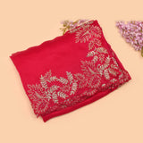 Rani Pink Organza Saree With Hand Embroidered Leaf Motif Border And Stone Work