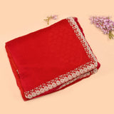 Red Georgette Saree With Hand Embroidered Pearl Medallion Border