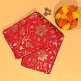 Red Banarasi Silk Saree With Gold Zari Floral Jaal And Dual-Tone Zari Weave