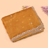 Mustard Yellow Georgette Saree With Hand Embroidered Pearl Floral Border