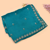 Teal Hand Embroidered Georgette Saree With Floral Sequin Border