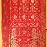 Red Banarasi Silk Saree With Gold Zari Floral Jaal And Dual-Tone Zari Weave