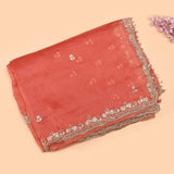 Peach Hand Embroidered Georgette Saree With Floral Sequin Border