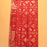 Red Banarasi Silk Saree With Gold Zari Floral Jaal And Dual-Tone Zari Weave