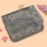 Grey-Blue Geometric Weave Saree With Hand Embroidered Beaded Border