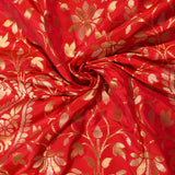 Red Banarasi Silk Saree With Gold Zari Floral Jaal And Dual-Tone Zari Weave