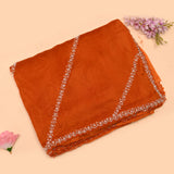 Orange Hand Embroidered Georgette Saree With Pearl Zari Border