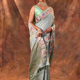 Light Sea Green Embroidered Tussar Saree