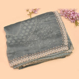 Dusty Blue Georgette Saree With Heavy Pearl Teardrop Border