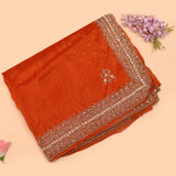 Orange Hand Embroidered Georgette Saree With Multi-Row Sequin Border