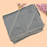 Dusty Blue Hand Embroidered Georgette Saree With Pearl Zari Border